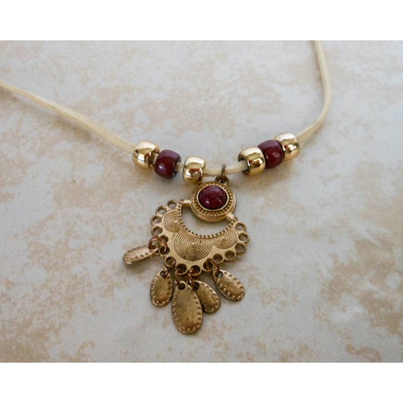 Vintage Corded Faux Jasper Necklace , Southwest - Picture 4 of 6